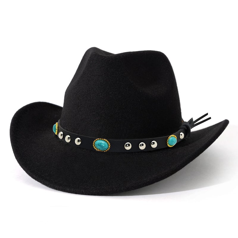 Lisianthus Felt Wide Brim Western Cowboy Hat for Men & Women Stone-Black - Image 1